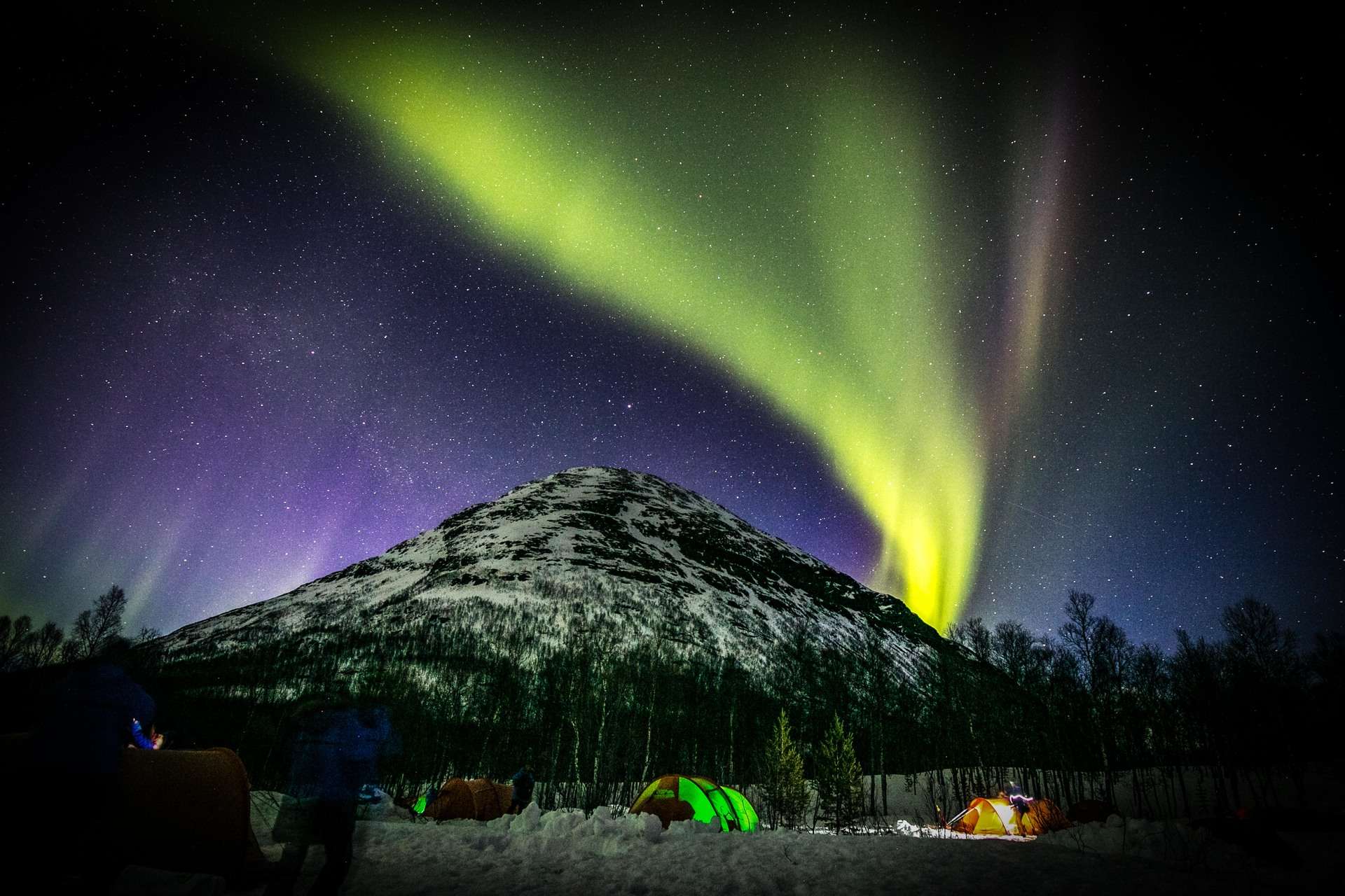 Northern lights over campers