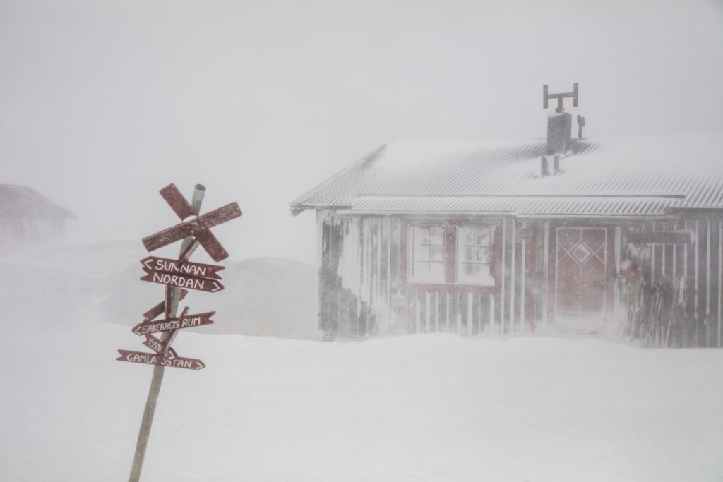 Cabin in snowstorm