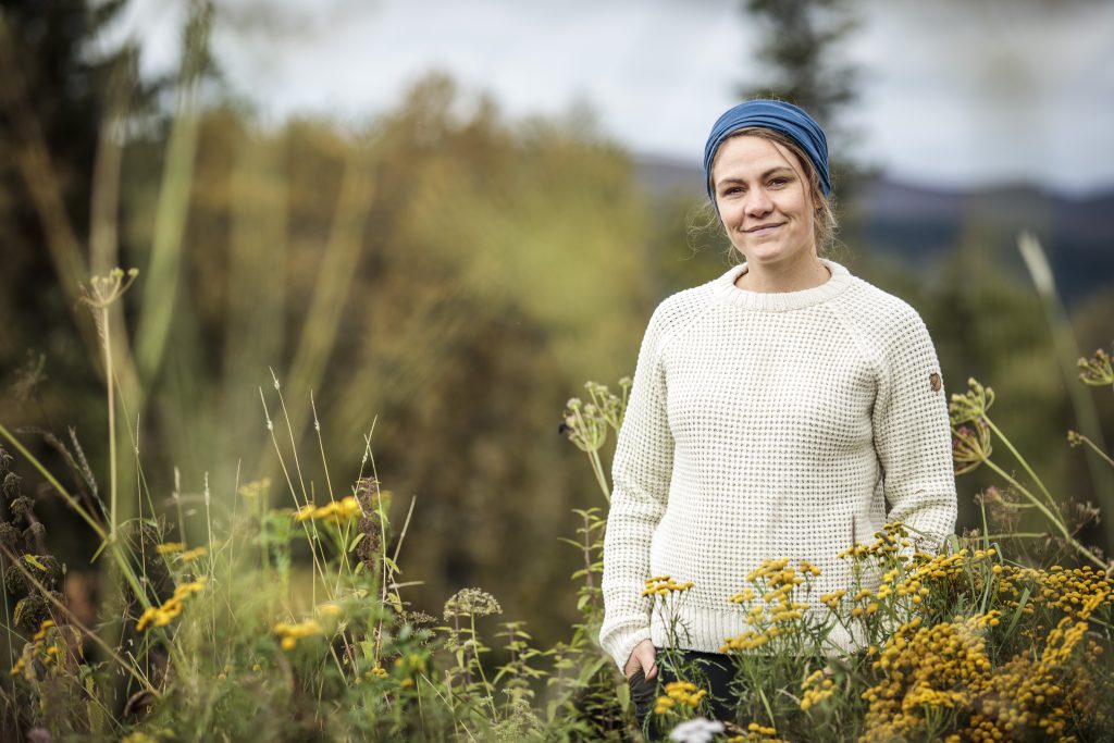 Christiane Dolva, head of sustainability at Fjällräven wearing our Brattland sweater no.1
