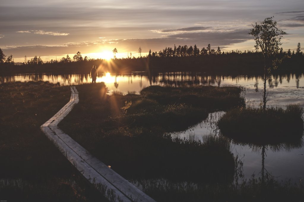 Sunset over trail in Jämtland