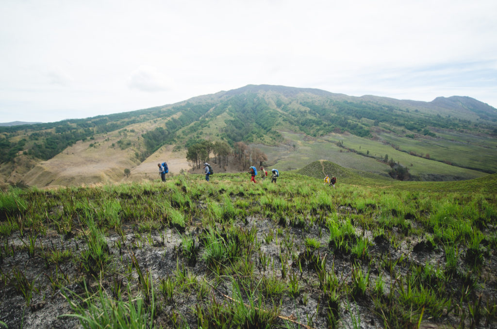 Hikers on a trail in Indonesia