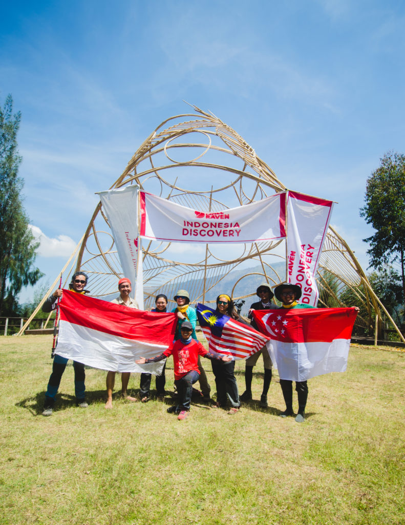 Celebrating at the finish line of Fjällräven classic Indonesia 